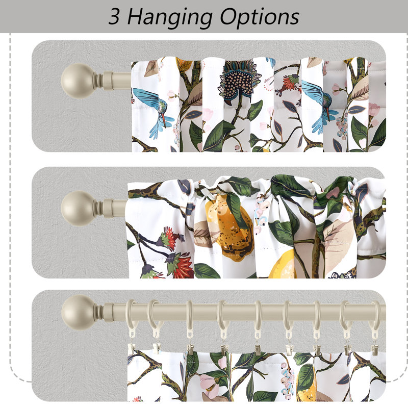 Fancy Hummingbird Patterned  Room Darkening Curtain,Rod Pocket Back Tab Floral Drapes,Set of 2, White, 52" W x 96" L