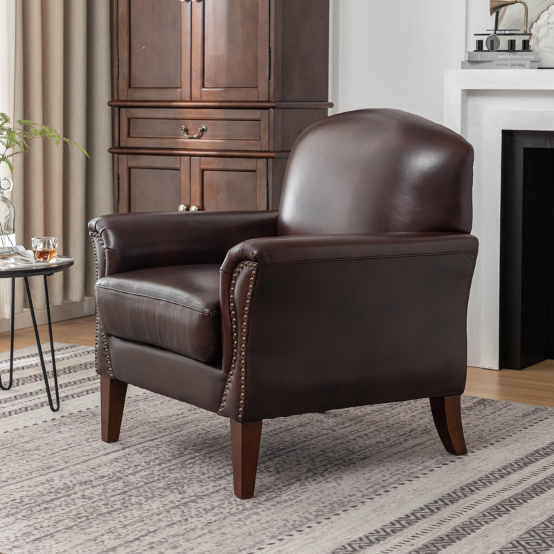 Shalisia 32'' Wide Upholstered Genuine Leather Armchair, Espresso Genuine Leather