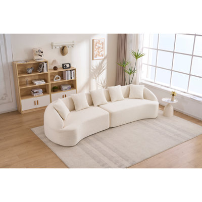 Canapé courbé désossé, canapé modulaire à compression de 110 po, blanc à haute densité, canapé-lit pour salon, salon, chambre à coucher, chenille