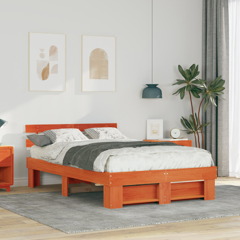 Solid Wood Bed, Double (4'6), Wax Brown