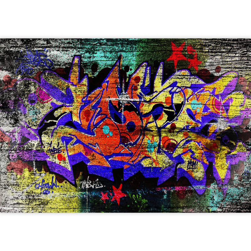 Grand papier peint auto-adhésif graffiti avec mots colorés et lumineux, L 66 po x l 96 po