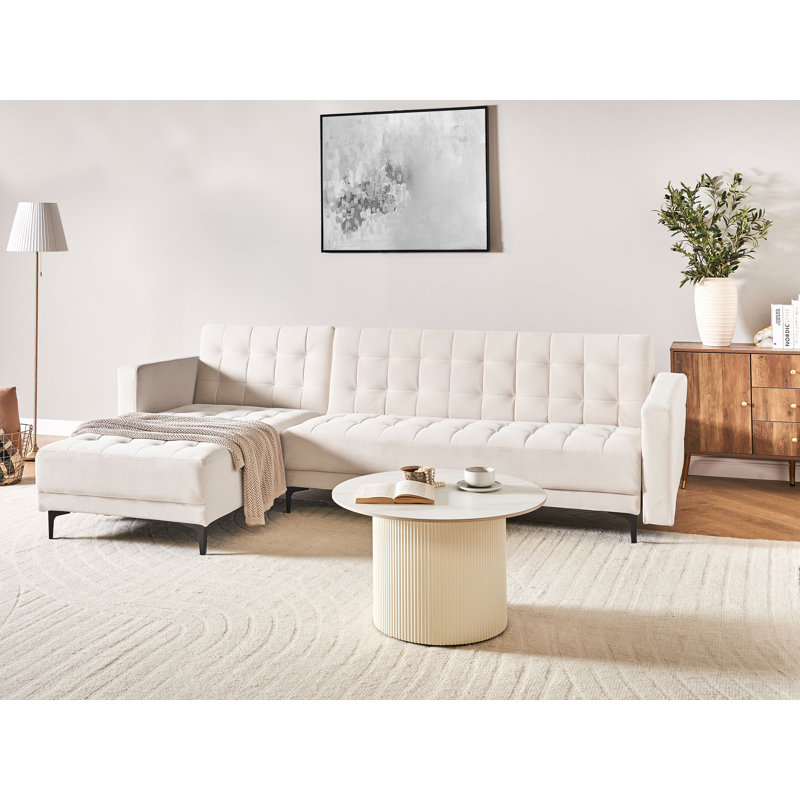Aliyha 4 Seater Velvet Sofa Bed, Beige, Left Hand Facing