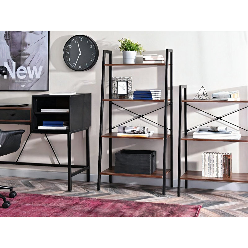 Dawnella 130 cm H x 64 cm W Steel Etagere Bookcase, Oak, Black