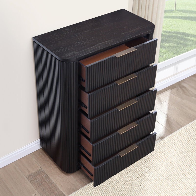 Henry 5-Drawer Reeded Chest, Espresso Brown