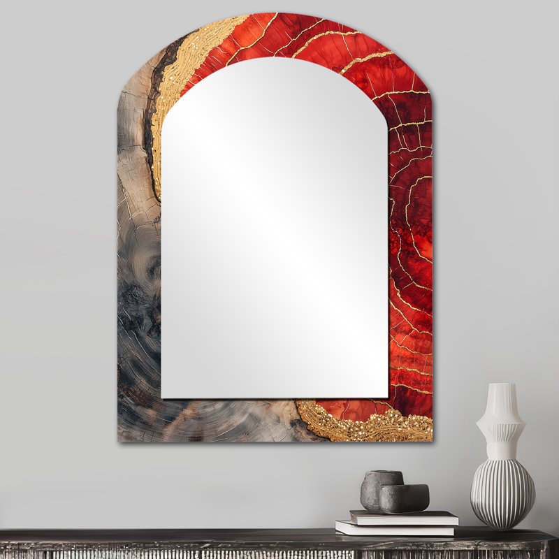 Cristaux de rubis et glissade sur bois Energy IV - miroir mural asymétrique unique, 34 po x 25 po