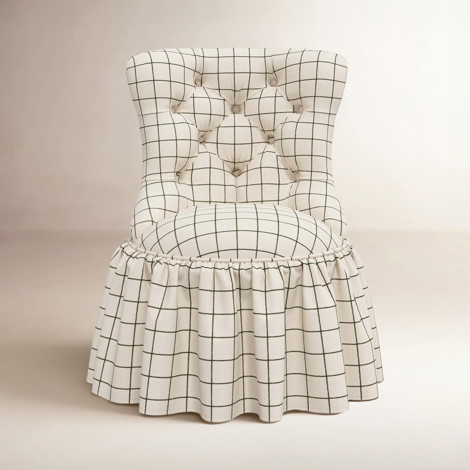 Minnie Upholstered Side Chair, Line Tattersall Green