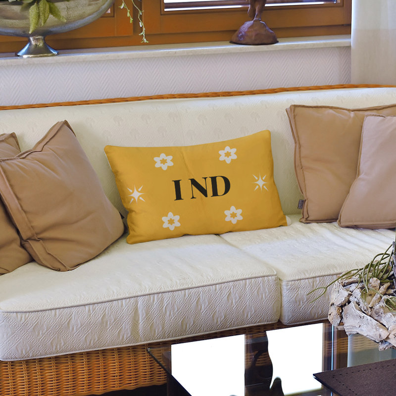 Coussin intérieur / extérieur Indianapolis, Rectangle H 18 po x l 25 po, Jaune / blanc / bleu marine