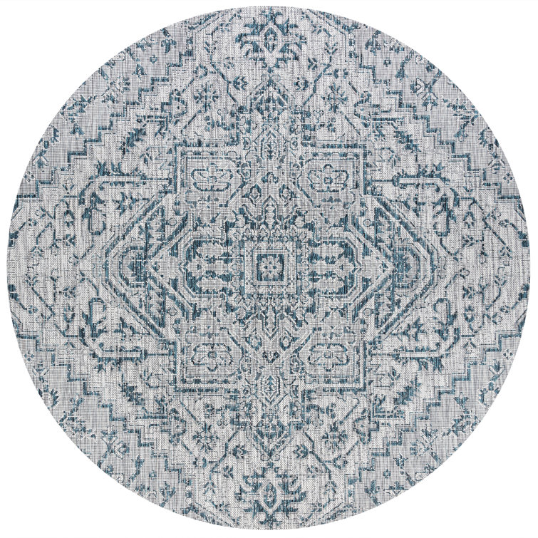 Truman Bohemian Medallion Textured Weave Teal/Gray Indoor/Outdoor Rug
