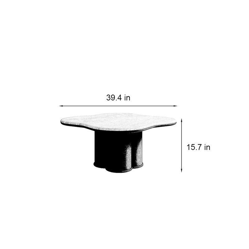 Table basse en pierre de style médiéval, Gris foncé, H 15,7 po x L 39,4 po x l 39,4 po