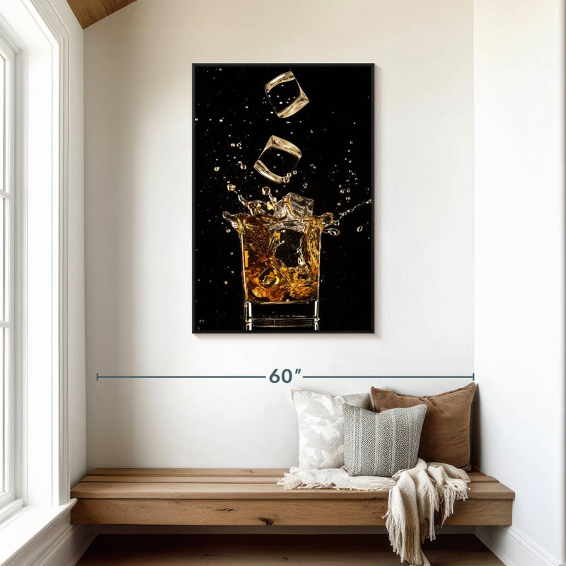 Whisky Ice Splash, Cadre flottant noir, 29 po x 43 po