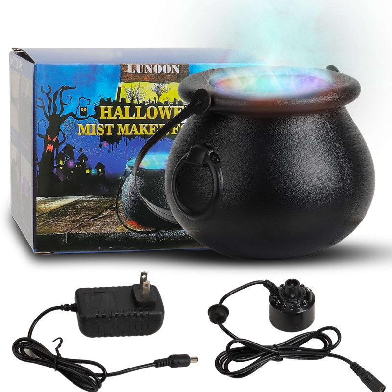 Halloween Mist Maker Fogger Witch Cauldron Fog Maker Fog Machine with Handle 12 LED Lights