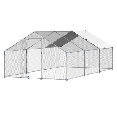 Poulailler en métal 9,8 x 19,6 x 6,5 pi avec toit couvert, résistant aux intempéries et à la construction, poulailler spacieux et sécuritaire, zone de corrosion