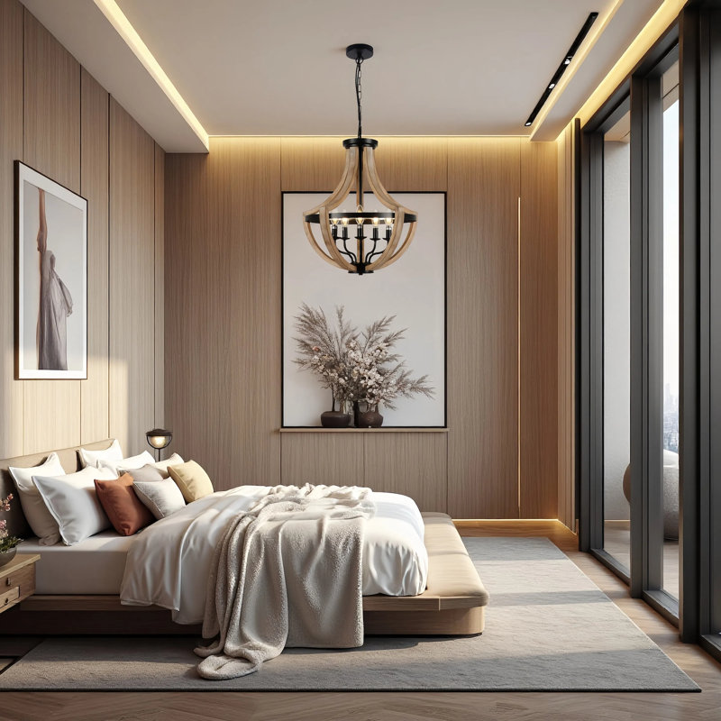  Lustre de style lanterne moderne à 5 lumières de 19 po à intensité variable, réglable en hauteur et plafonnier incliné compatible avec la salle à manger