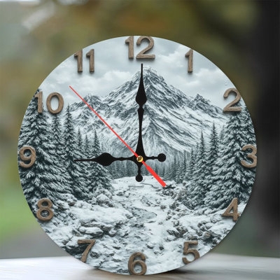 Wooden Numbers Clock Winter Mountain