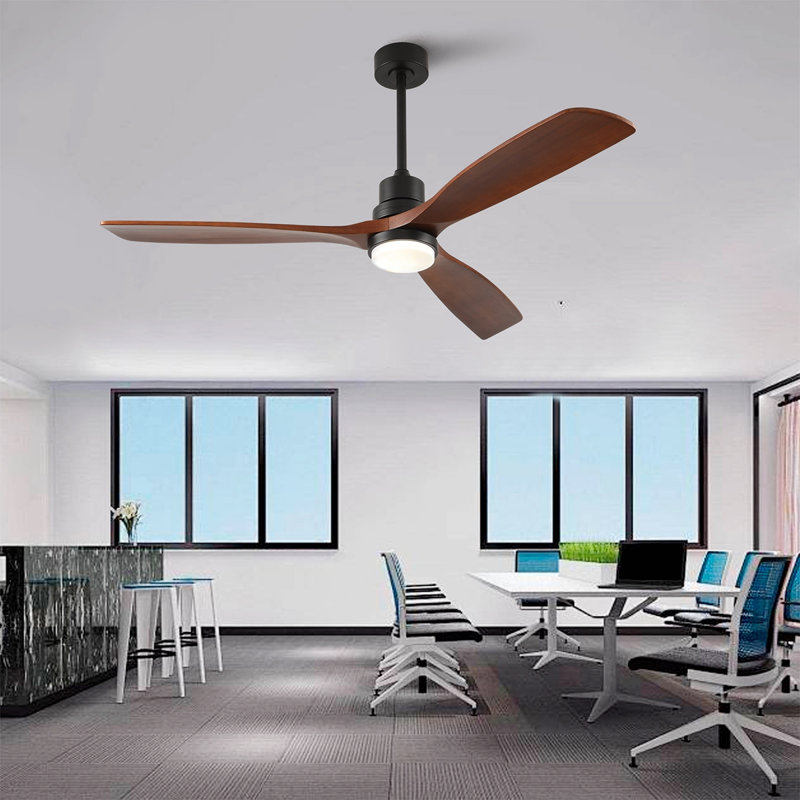 Ventilateur de plafond 60 pouces moderne avec moteur à courant continu réversible à 3 pales en bois massif avec DEL à intensité variable