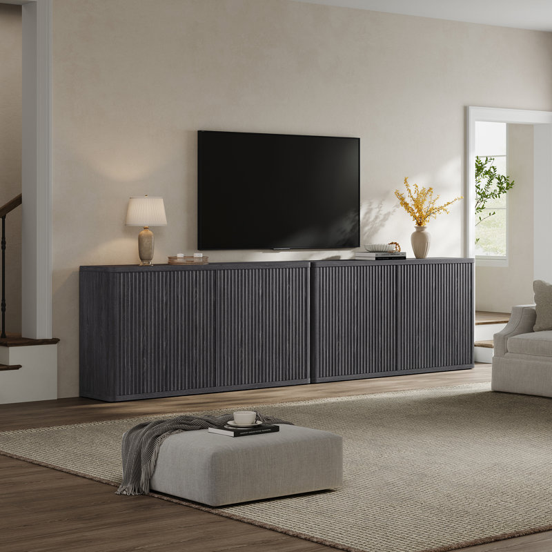 Cesiro 66.3'' W Sideboard With 4 Fluted Doors And Adjustable Shelves, Dark Gray Alder