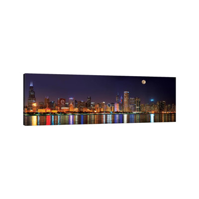 Chicago Cubs Pride Lighting Across Downtown Skyline II, Chicago, Illinois by - Panoramic Photograph Print Canvas