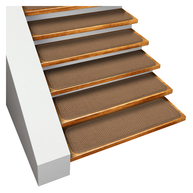 Ensemble de 15 tapis d'escalier antidérapants House - Home and More - brun caramel, Rectangle 8 po x 2 pi, Brun