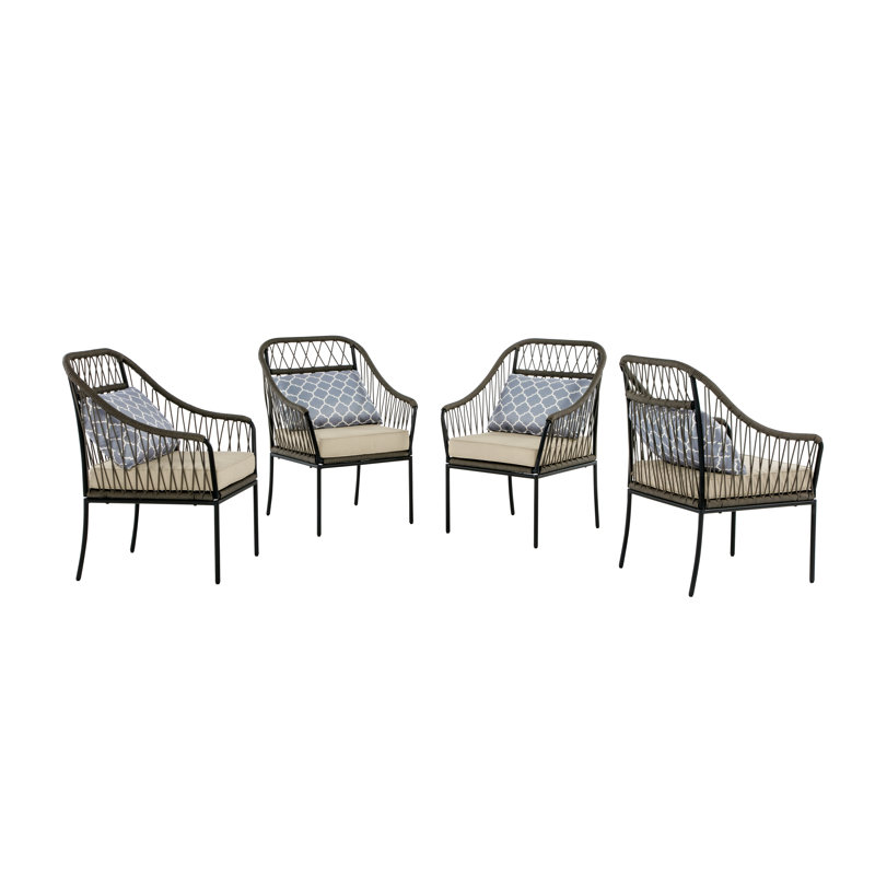 Chaises de patio d'extérieur en acier avec coussin de siège et coussin