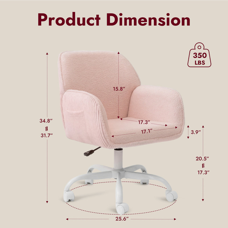 Chaise de bureau en velours Vanity Chair, Rose