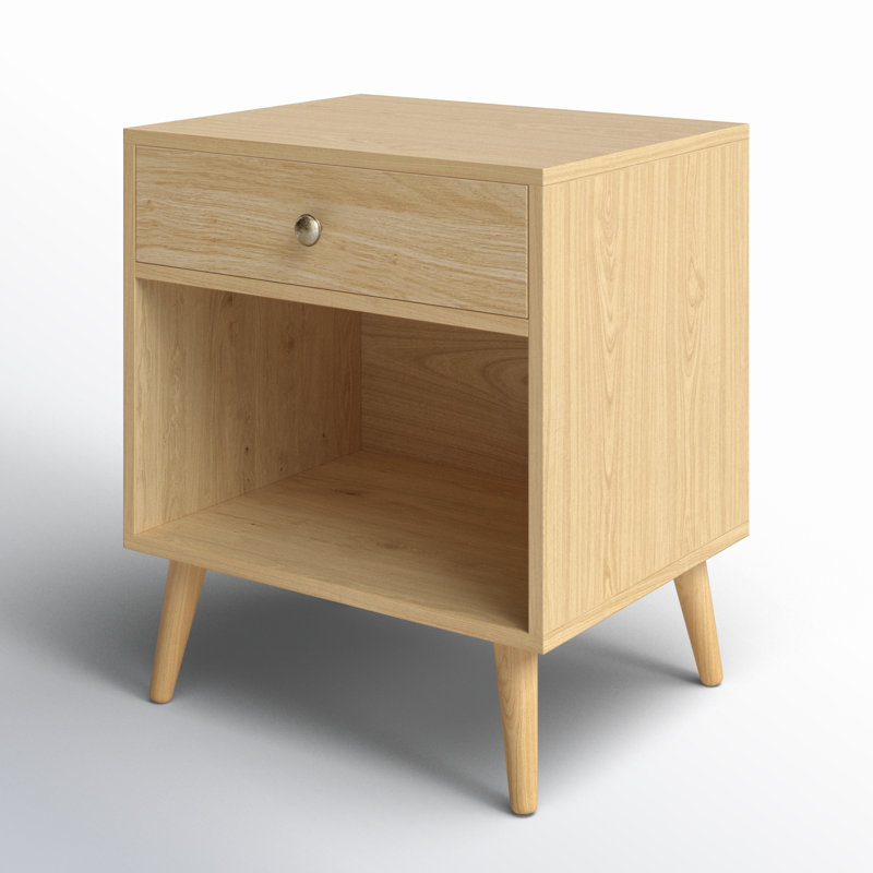 Vansant 1 - Drawer Nightstand with Drawer and Open Compartment, Solid Wood Legs, Straw Yellow