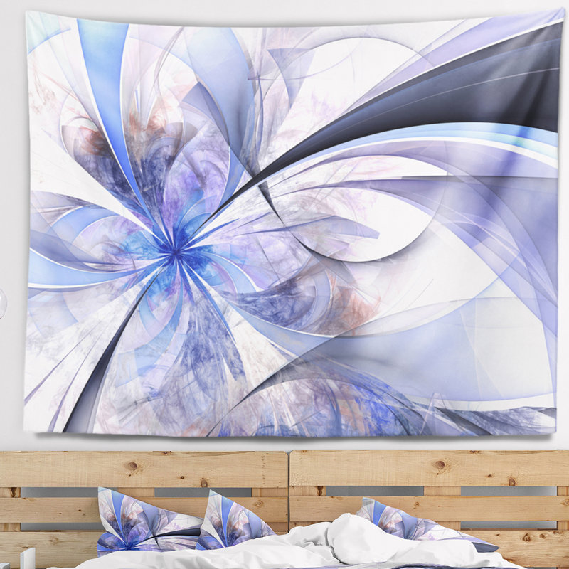 Tapisserie blanc floral à motif floral bleu, H 32 po x l 39 po
