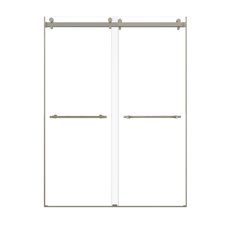 Porte de douche coulissante sans cadre de 60 po Transolide Brooklyn, verre transparent, Nickel