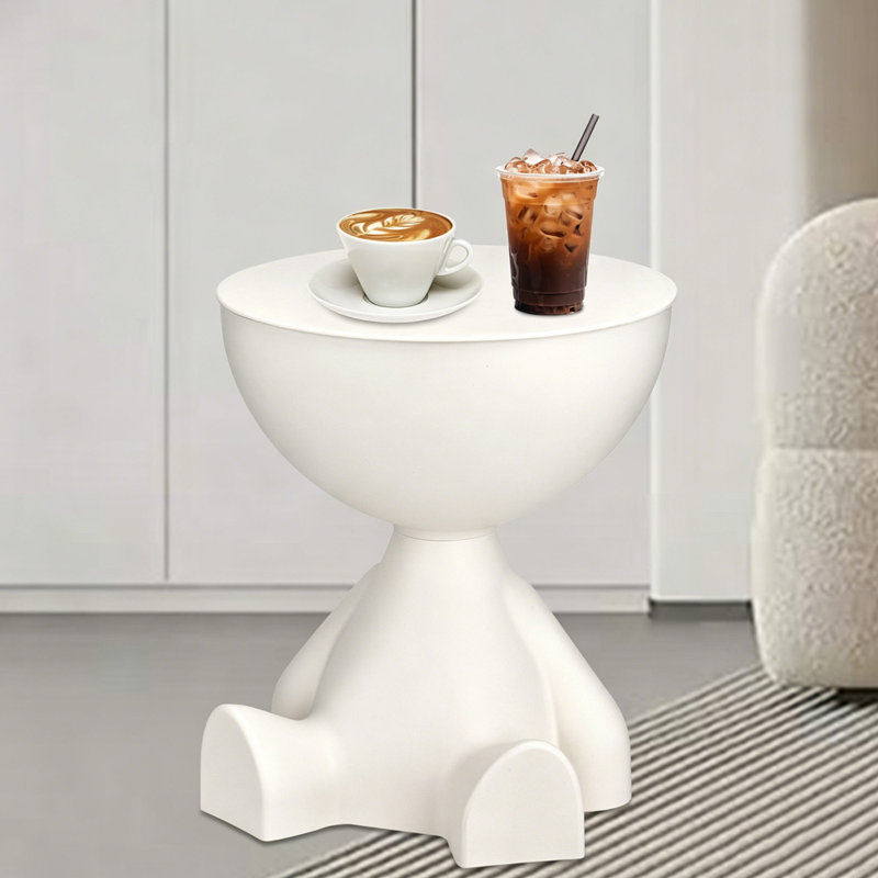 Mini table d'appoint circulaire, White, White, White