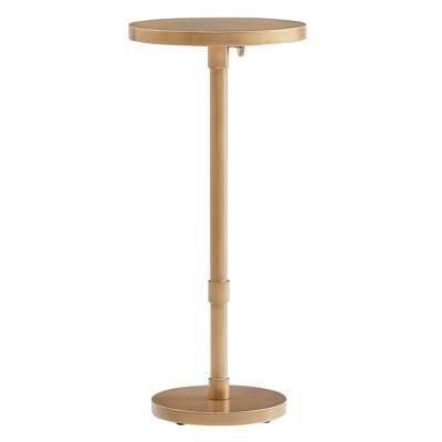 Table d'appoint ronde à base piédestal en laiton antique avec hauteur réglable et niveleurs de pieds pour une utilisation en douceur, base de 22,25 à 30 pouces, niveleurs supérieurs,