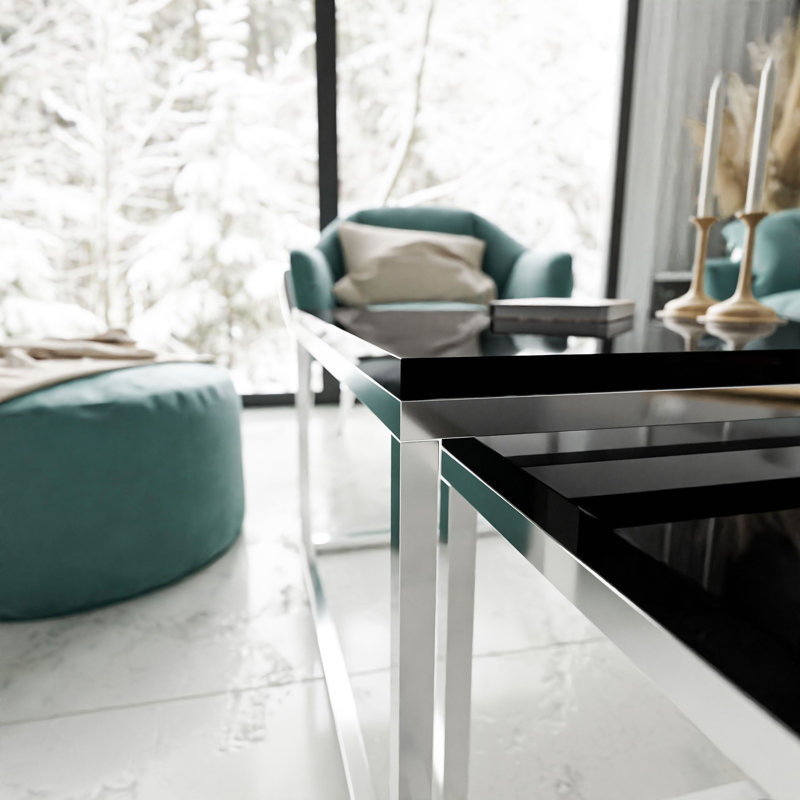 2-piece coffee table set Ahlers, Gloss Black/Silver, 42cm H x 70cm L x 70cm W