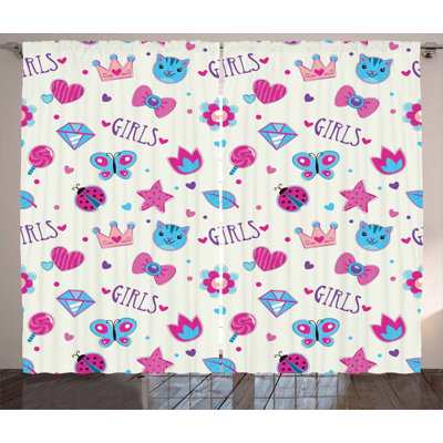 Pattern with Funny Doodle Elements Semi Sheer Curtains