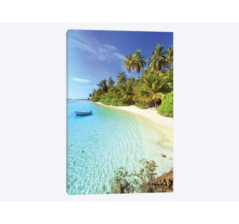 « idyllic beach, maldives » par matteo colombo, impression sur toile, H 24 po x l 16 po x P 1 po, Papier avec cadre noir