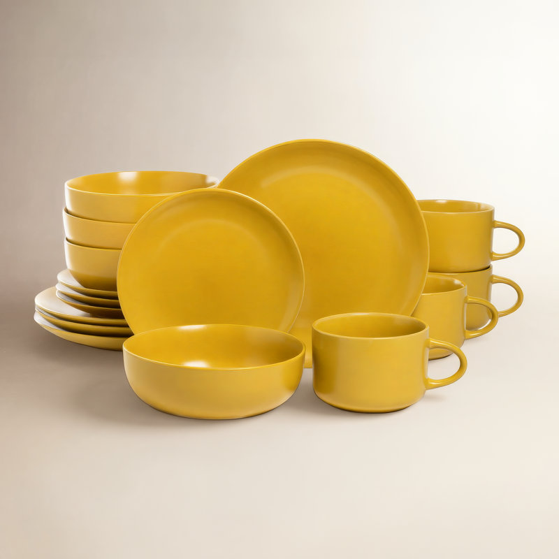 Service de table 16 pièces, service pour 4 Matte, Jaune moutarde