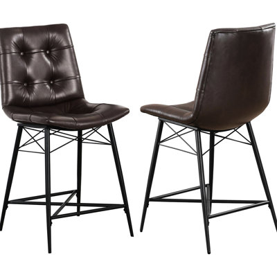 2Pcs Brown Stools For Counter - Dining Room Addition Height  2  Upholstered Seat, Metal Support, Area