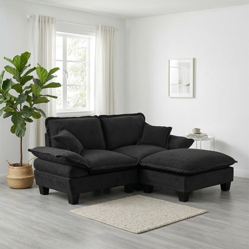 Canapé modulaire modulaire, canapé nuage avec conception de voilier, 1 repose-pieds mobile et 2 coussins moelleux inclus, chenille confortable pour le salon