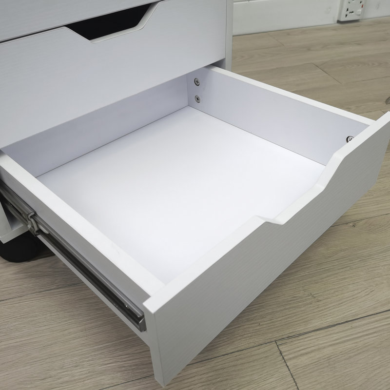 FixtureDisplays® 17 X 15 X 25" 5-Drawer Cabinet, White Bedside Table Nightstand, Slide Drawer, Easy Mobility on Wheets 10200