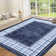 Modern Plaid Machine Washable Rug with Non-Slip Backing, Foldable Low Pile Floor Cover, Contemporary Bordered Indoor Mat for Bedroom, Living Room