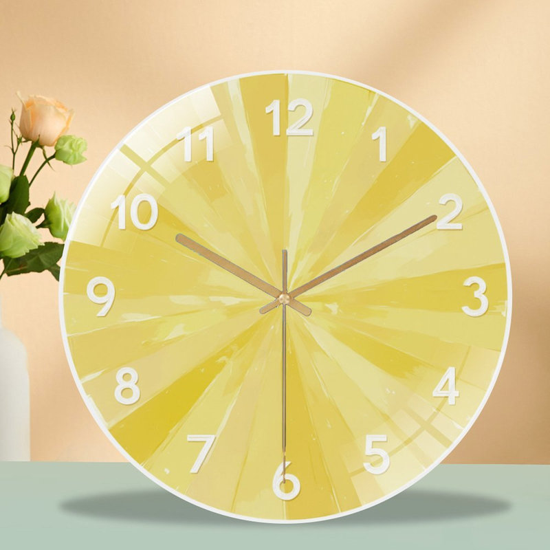 Horloge murale en verre jaune avec chiffres - jaune