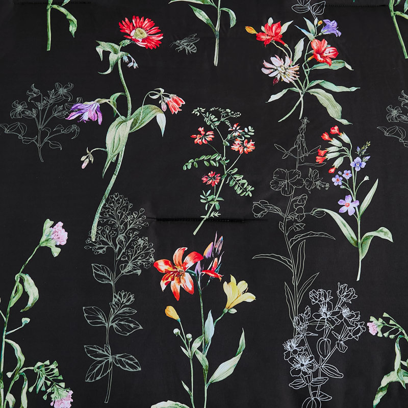 7 Pieces Floral Botanical Reversible Comforter Set, Black Floral, King Comforter + 6 Additional Pieces
