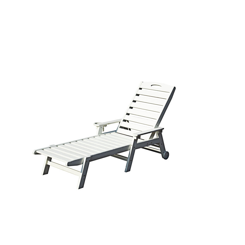 Chaise longue d'extérieur avec dossier inclinable, Blanc