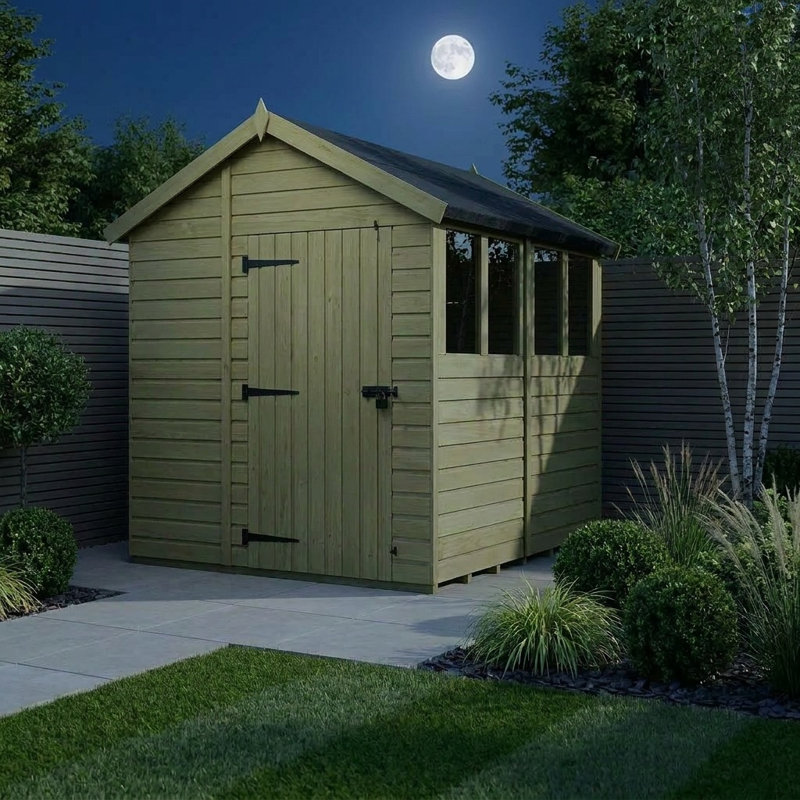 Total Sheds 6ft x 8ft Apex Garden Shed - Single Door - With Windows - Pressure Treated Timber - UK Manufactured