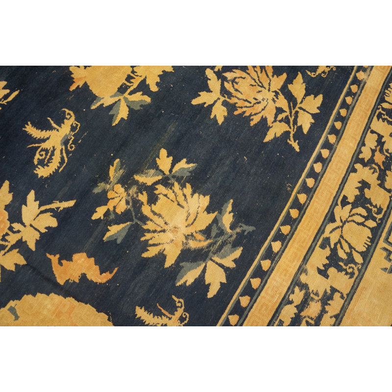 Blue Antique Room Size Peking Chinese Medallion Knotted Pile Area Rug