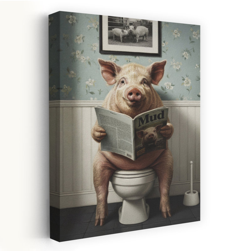 Happy Pig Reading Mud by Andreas Magnusson - Wrapped Canvas Print, 45.72 cm H x 30.48 cm W
