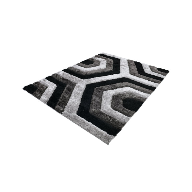RugGuy Geometric Modern Area Rug - Black & Gray Hexagon - for Living Room, Dining Room - 5'3" x 7'3" , Shed-Free, Easy to Clean