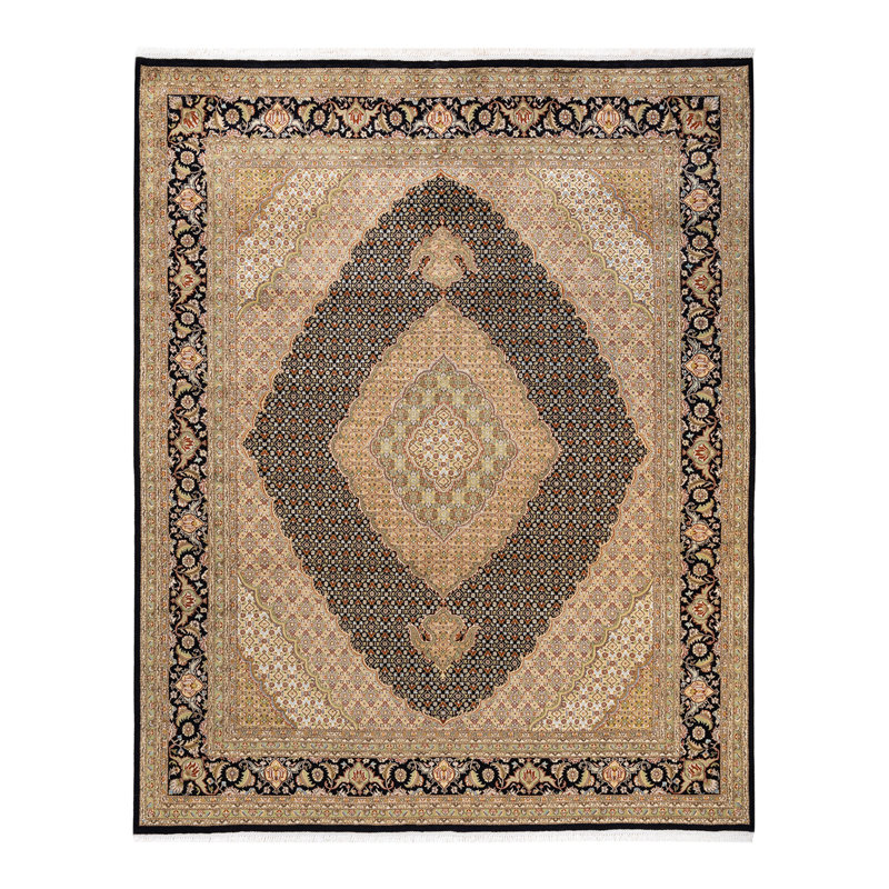 Tapis noir / brun / ivoire noué à la main de conception unique 8 pi x 9 pi 10 po Hayner