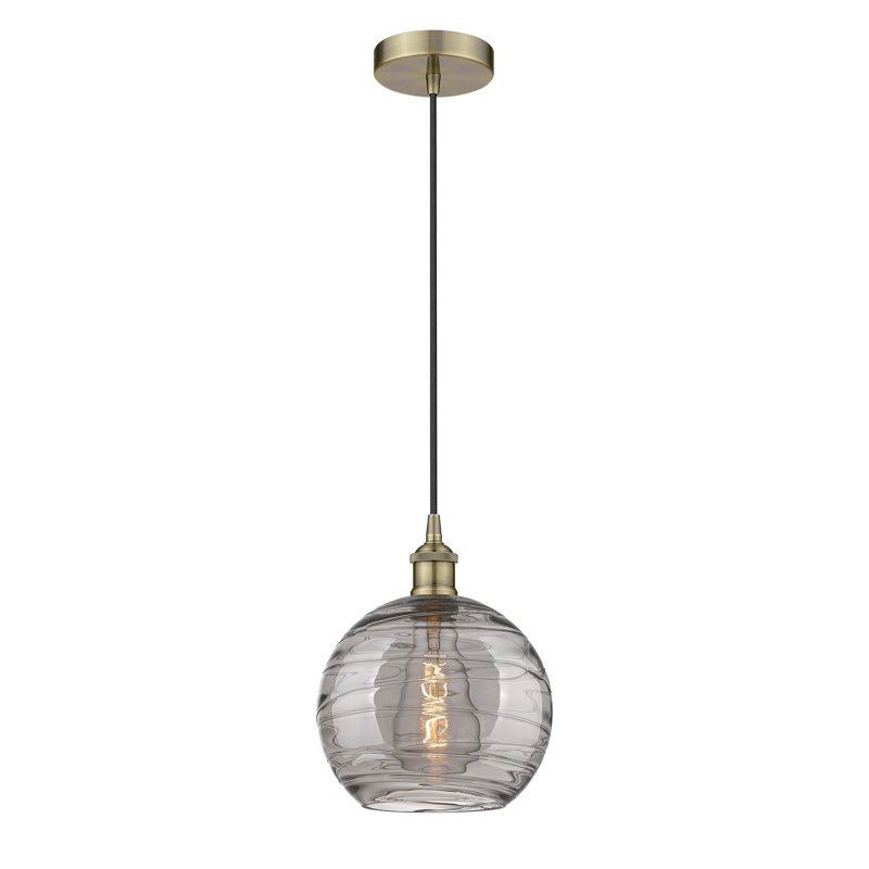 1 - Light Single Drop Pendant Pendant, 12.75" H x 10" W x 10" D, Antique Brass, Light Smoke
