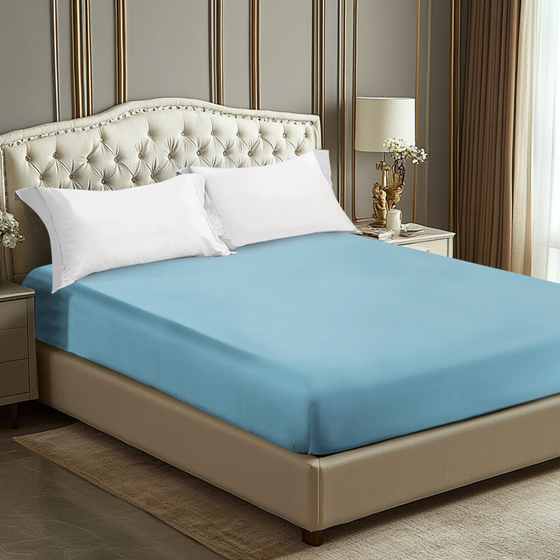Solayne Deep Pocket Fitted Sheet Only 100% Long Staple Cotton Breathable Bottom Sheet Fits Up To 14" Deep Mattress, Sky Blue