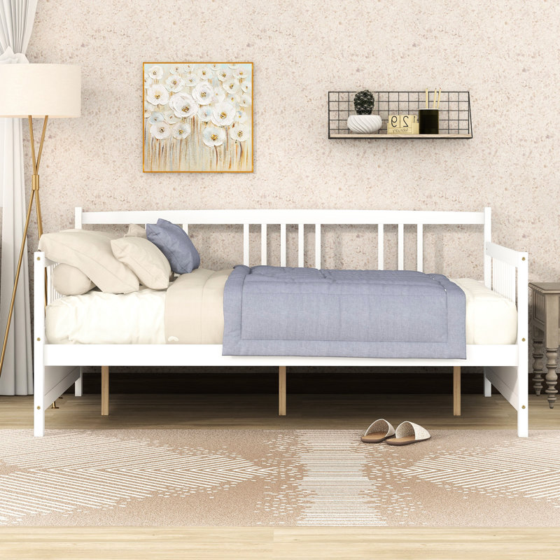 Lit de jour pleine grandeur avec pieds de support, blanc, ferme et durable, pour la chambre à coucher et le salon, option de rangement supplémentaire, conception sécurisée blanche, polyvalent
