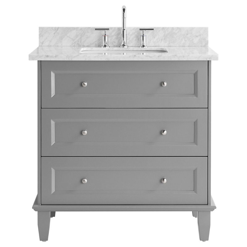 Ensemble de meuble-lavabo simple 36 po avec plateau en marbre Carrara Sebian, gris