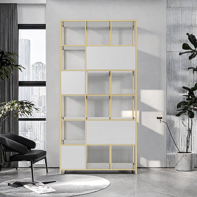 Bibliothèque tout usage, (6 tablettes) H 78,7 po x l 35,4 po x P 11,8 po, Doré / Blanc
